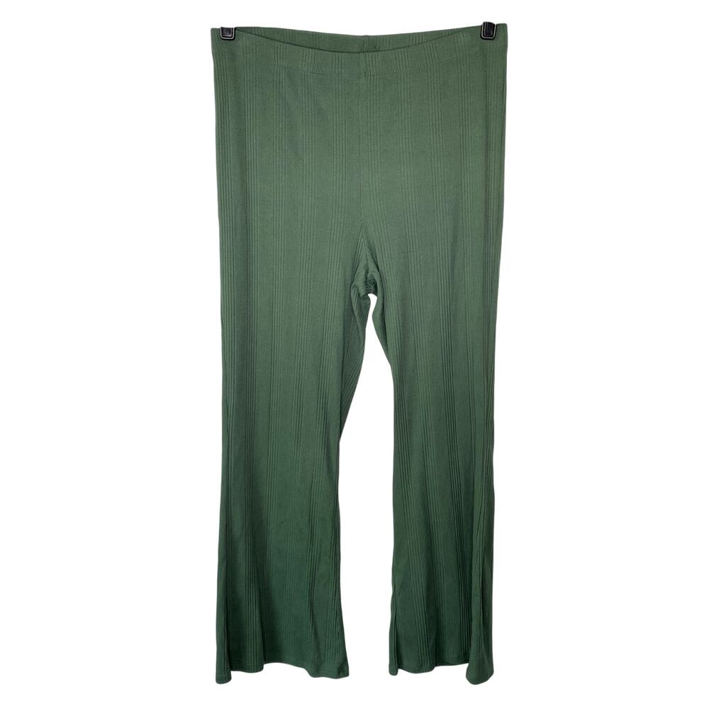 Aerie Green Ribbed Flare Leggings Size Large Lougewear Yoga Athleisure Comfycore